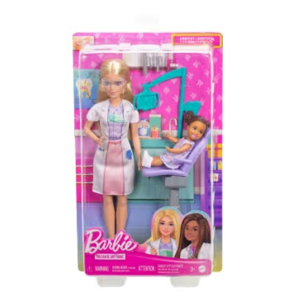 Barbie Diş Həkimi Oyun Dəsti – Sarışın Barbie Kuklası, Uşaq Kuklası və Klinika Aksesuarları