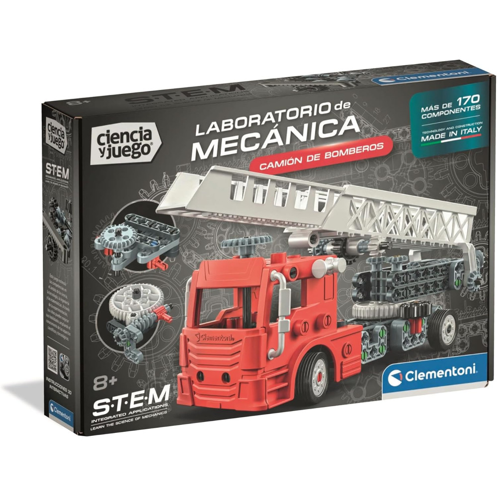 Clementoni - Science & Game, Mechanics Lab: Fire Truck, Stem Building Set