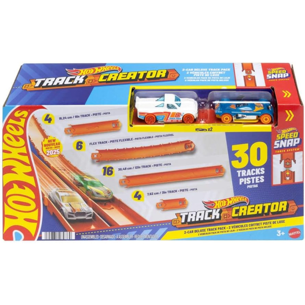 Hot Wheels Track Creator Deluxe Track Pack With 2 Toy Cars, 25 Feet Of Different Speed Snap Tracks