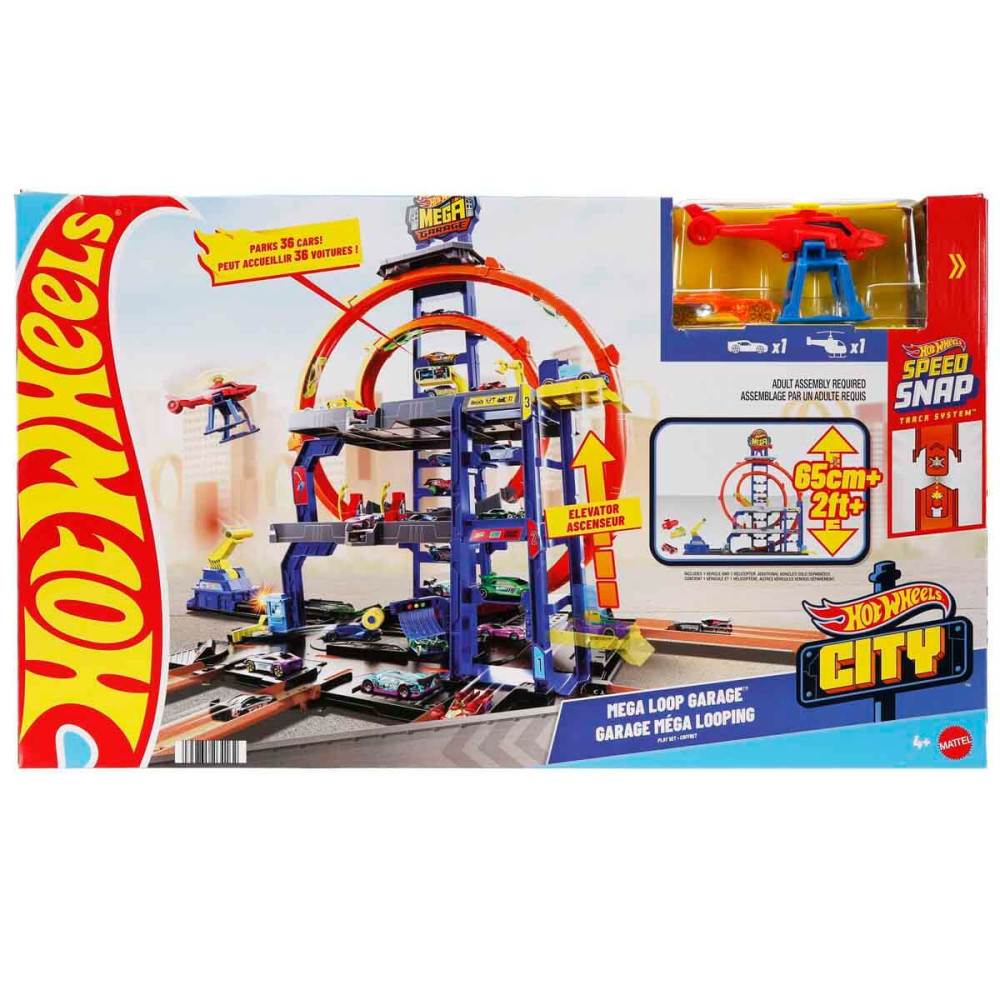 Hot Wheels MEGA Loop Garage –  Die-Cast maşın və oyuncaq helikopter dəsti