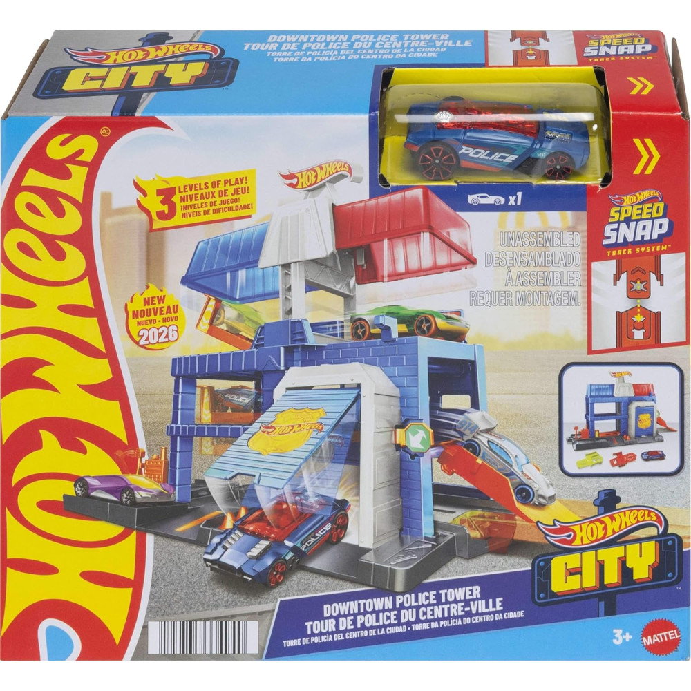 Hot Wheels City Downtown Police Tower Playset – polis maşını ilə