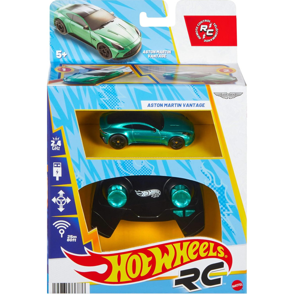 Hot Wheels RC 1:64 Scale Aston Martin Vantage Vehicle, Battery-Powered, Remote-Control Race Toy Car