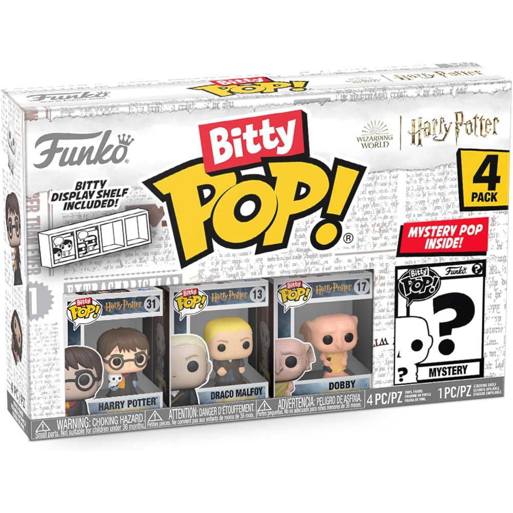 Funko Bitty POP! HP - Harry in Robe with Scarf, 4-Pack - Harry Potter, Draco Malfoy, Dobby and A Surprise Mystery Mini Figure