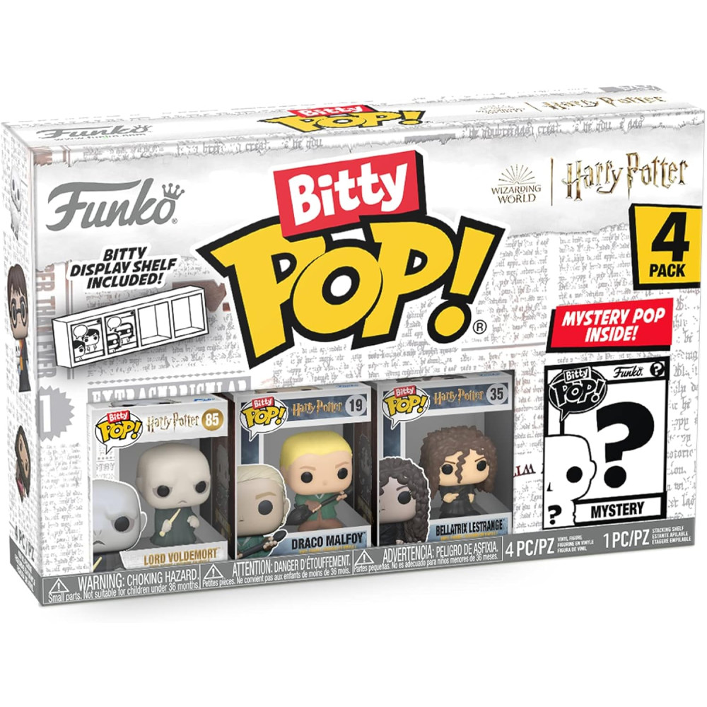 Funko Bitty POP! HP - Voldemort, 4-Pack - Lord Voldemort, Draco Malfoy (Quidditch), Bellatrix Lestrange and A Surprise Mystery Mini Figure
