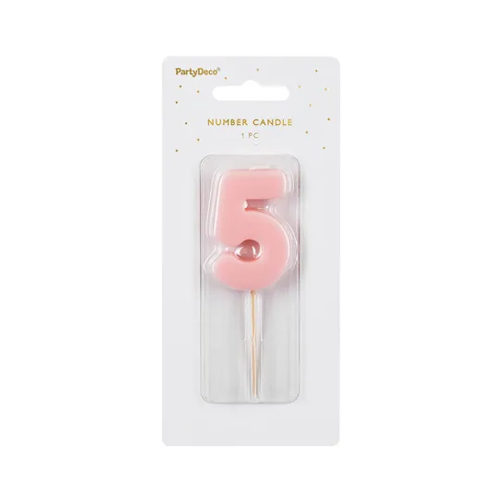 Birthday candle Number 5, light pink, 5.5 cm