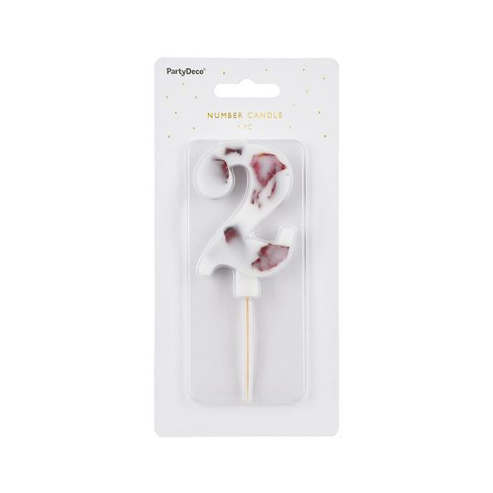 Birthday Candle Number '2', White with Flower Petals, 8 cm