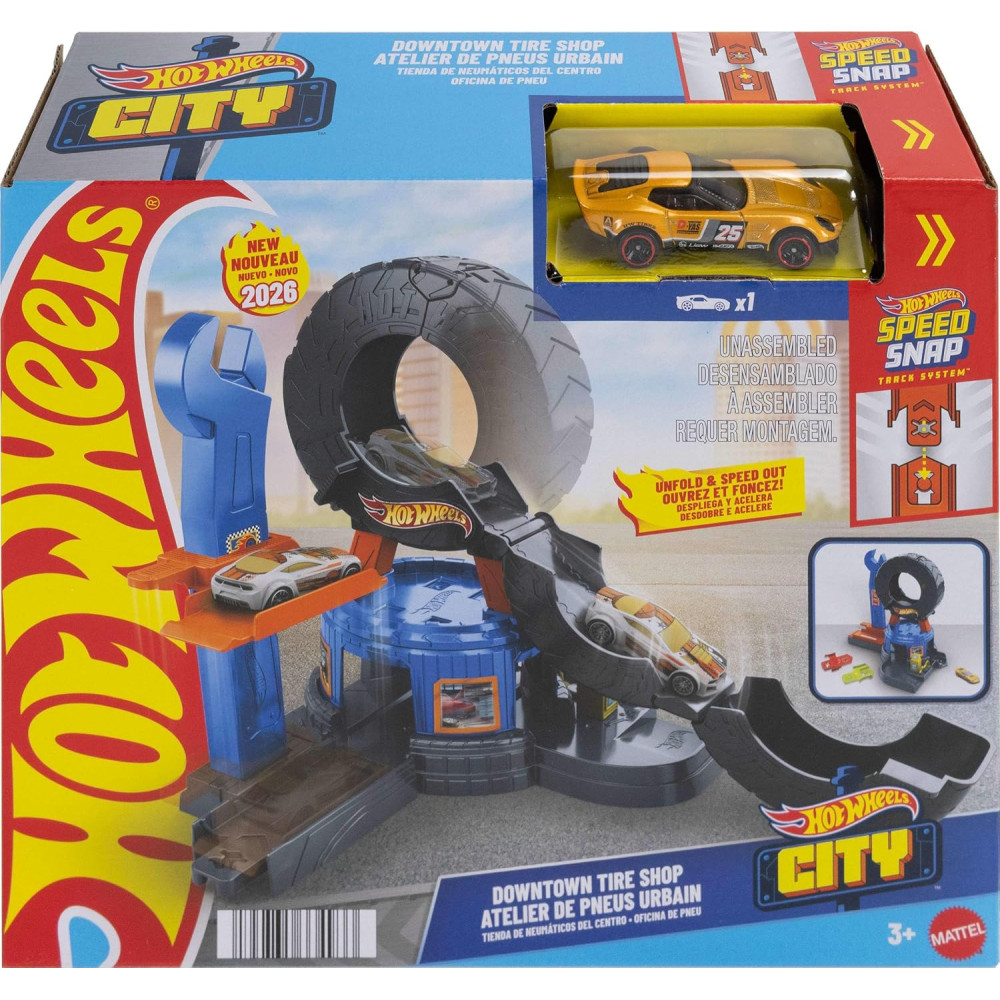 Hot Wheels City Downtown Tire Shop Playset & 1:64 Scale Toy Car