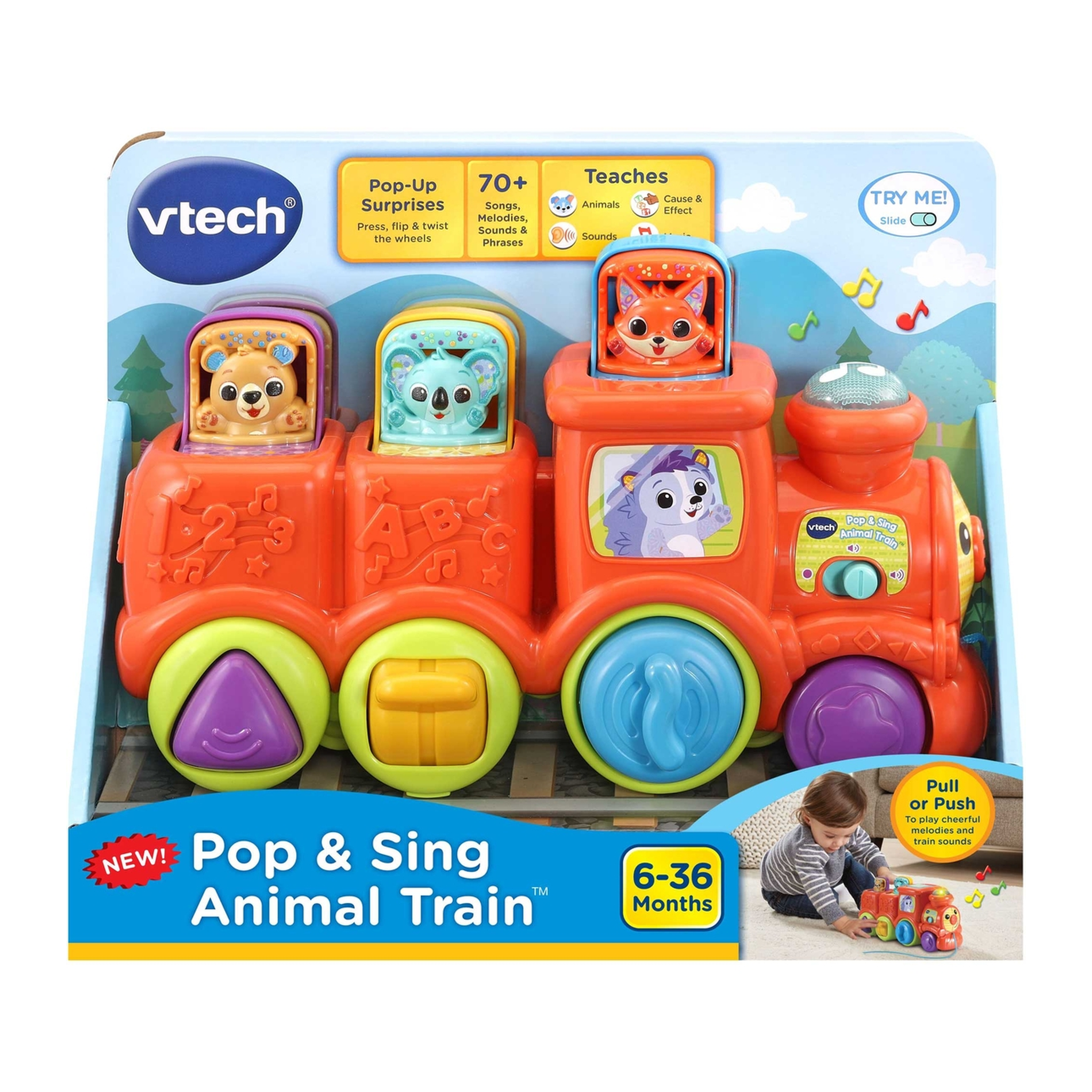 İnkişaf etdirən oyuncaq VTech Pop & Sing Animal Train 80-554903, 6-36 ay