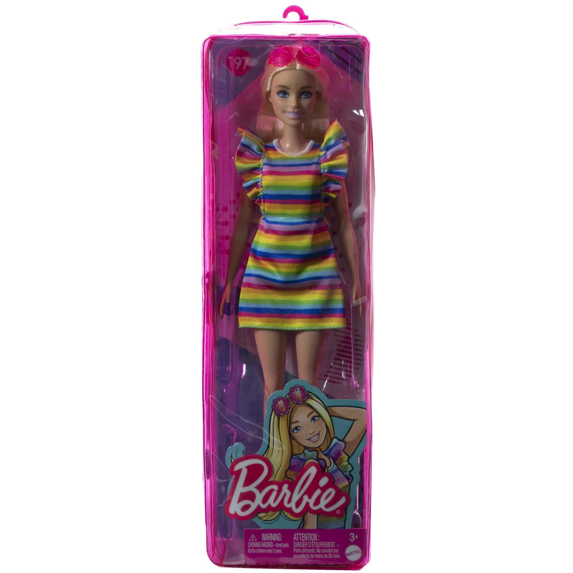 Kukla Barbie Fashionistas Doll with Braces and Rainbow Dress