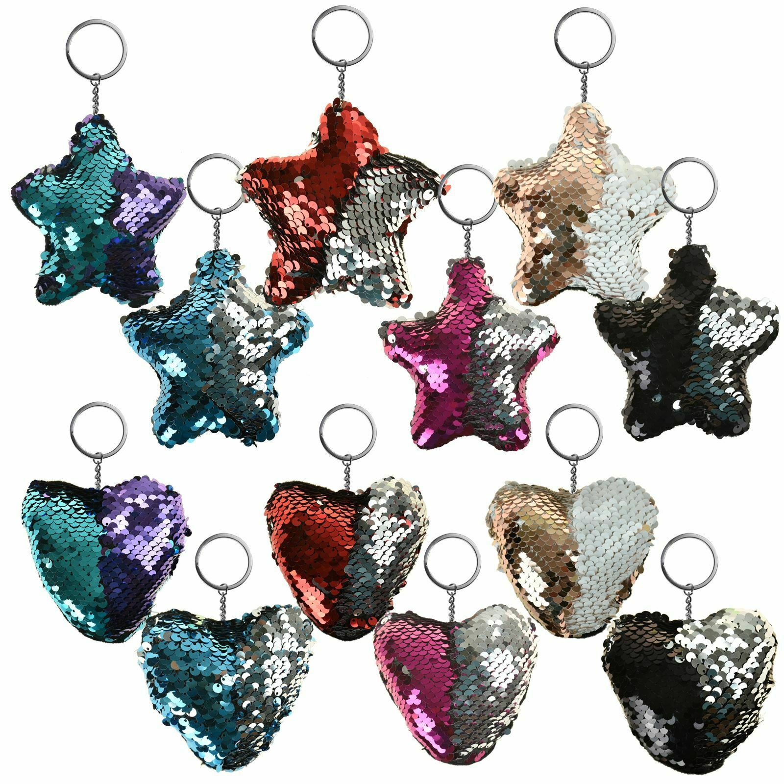 2Asst Sequin Keychains Heart