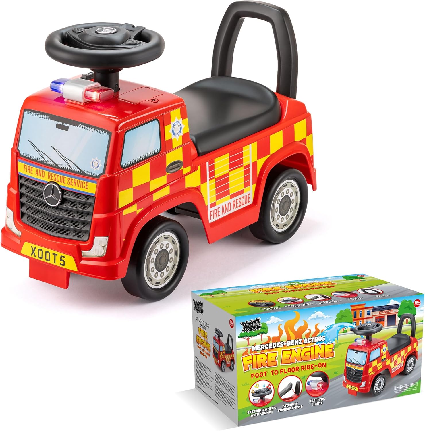 XOOTZ MERCEDES-BENZ FIRE TRUCK FOOT TO FLOOR RIDE ON - RED