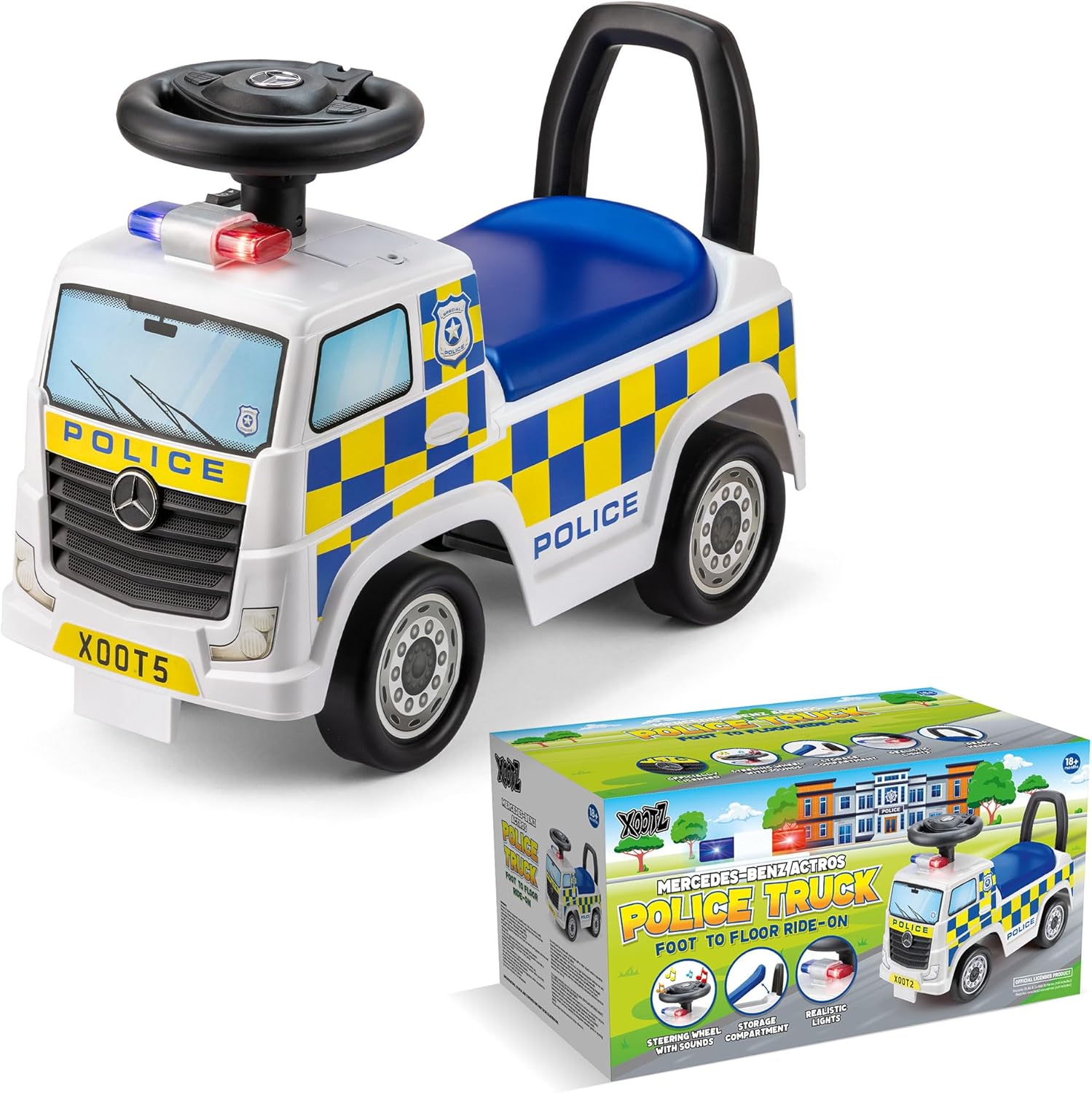 XOOTZ MERCEDES-BENZ POLİS FOOT TO FLOOR RIDE ON - WHITE