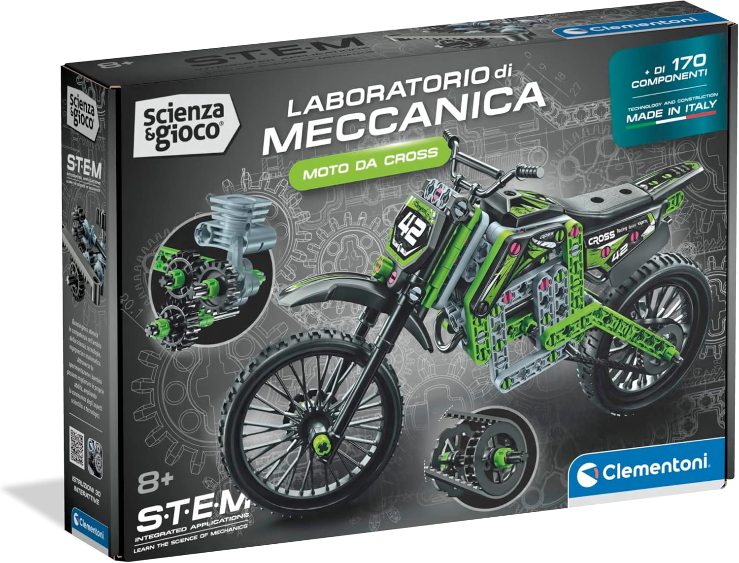 Clementoni Science and Play – Cross Motorcycle, Mechanics Workshop for Children