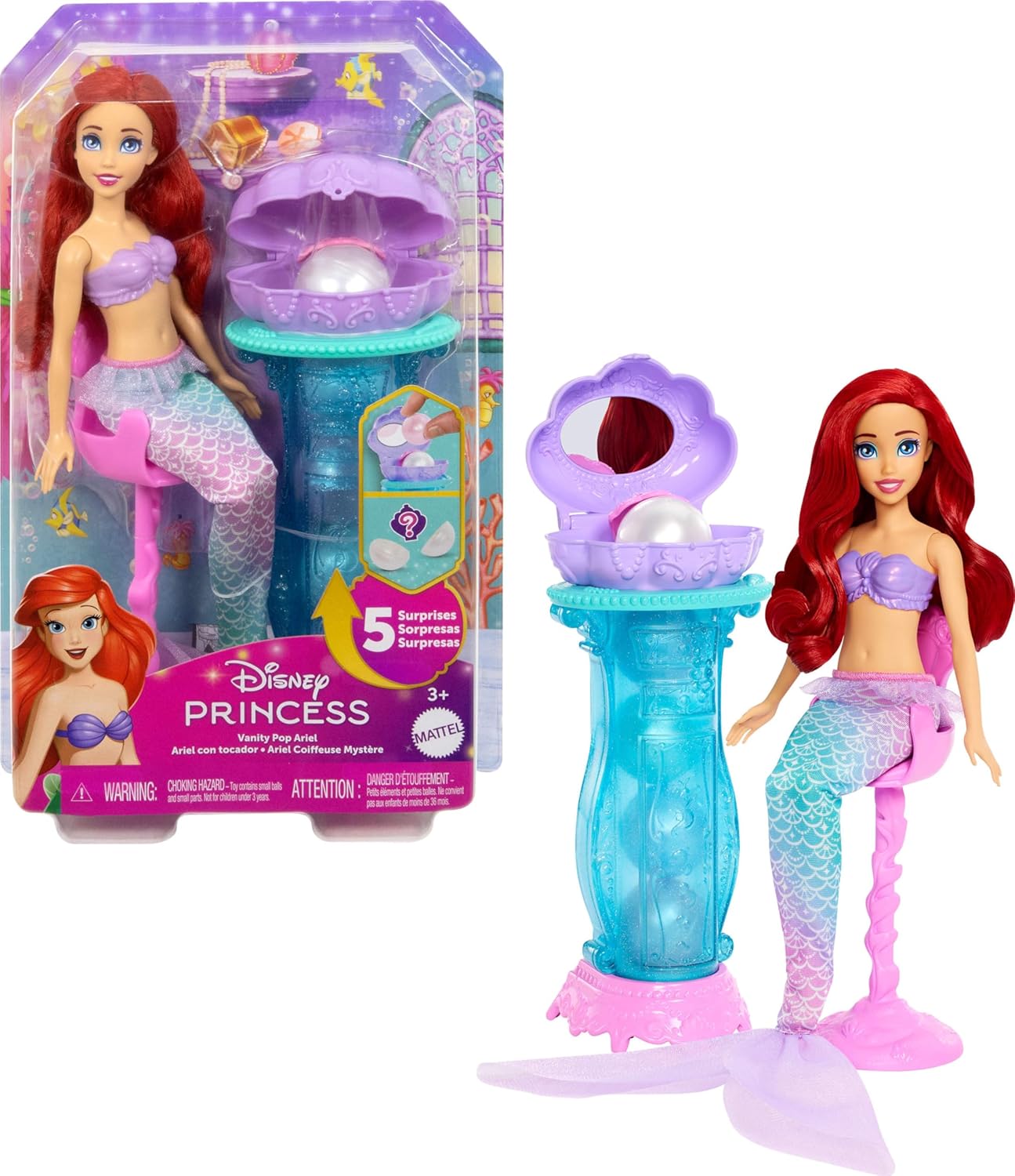 Mattel Disney Princess Toys, Ariel Vanity Pop Mermaid Fashion DolL
