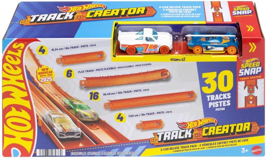 Hot Wheels Track Creator Deluxe Track Pack With 2 Toy Cars, 25 Feet Of Different Speed Snap Tracks