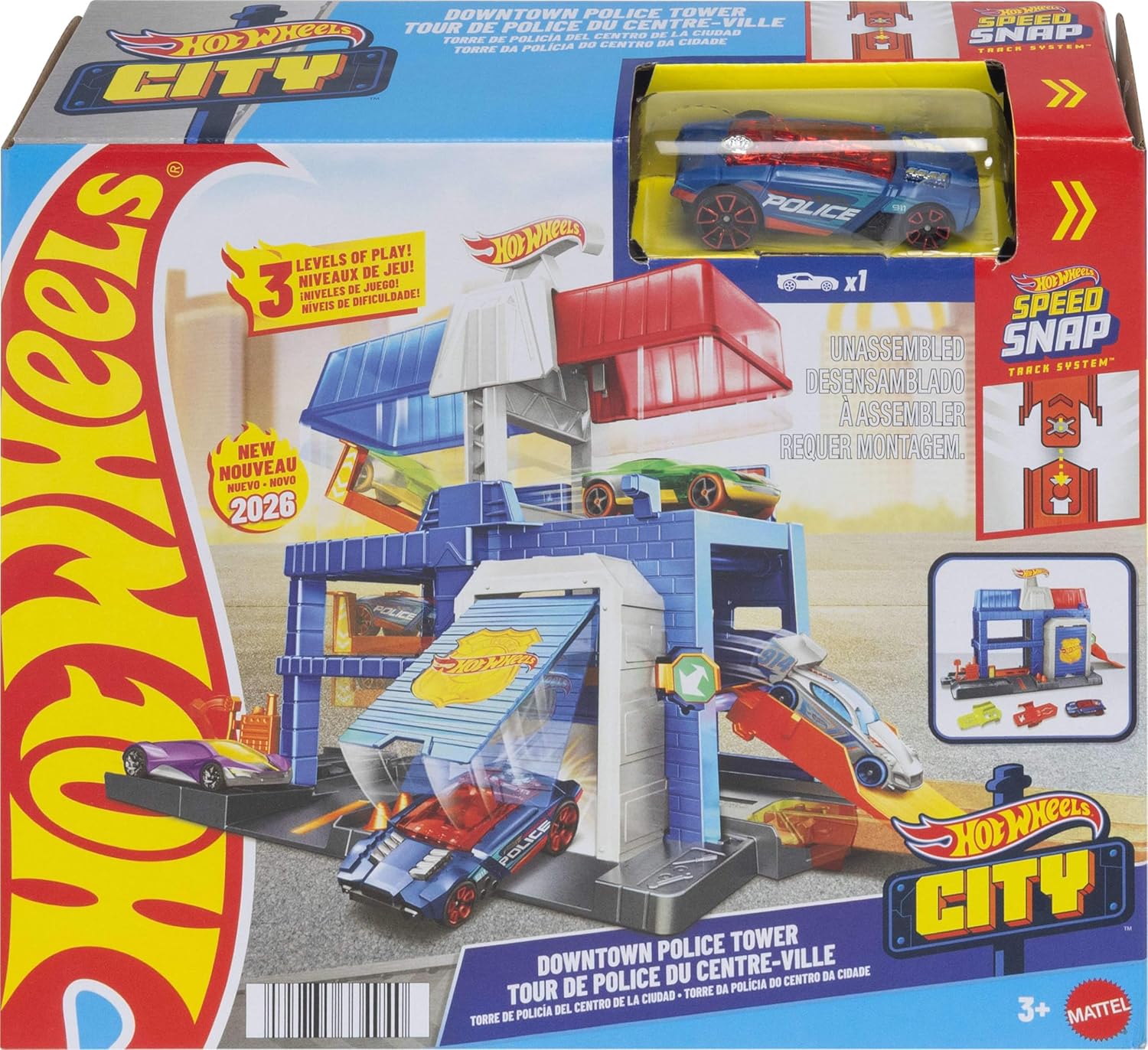 Hot Wheels City Downtown Police Tower Playset – polis maşını ilə