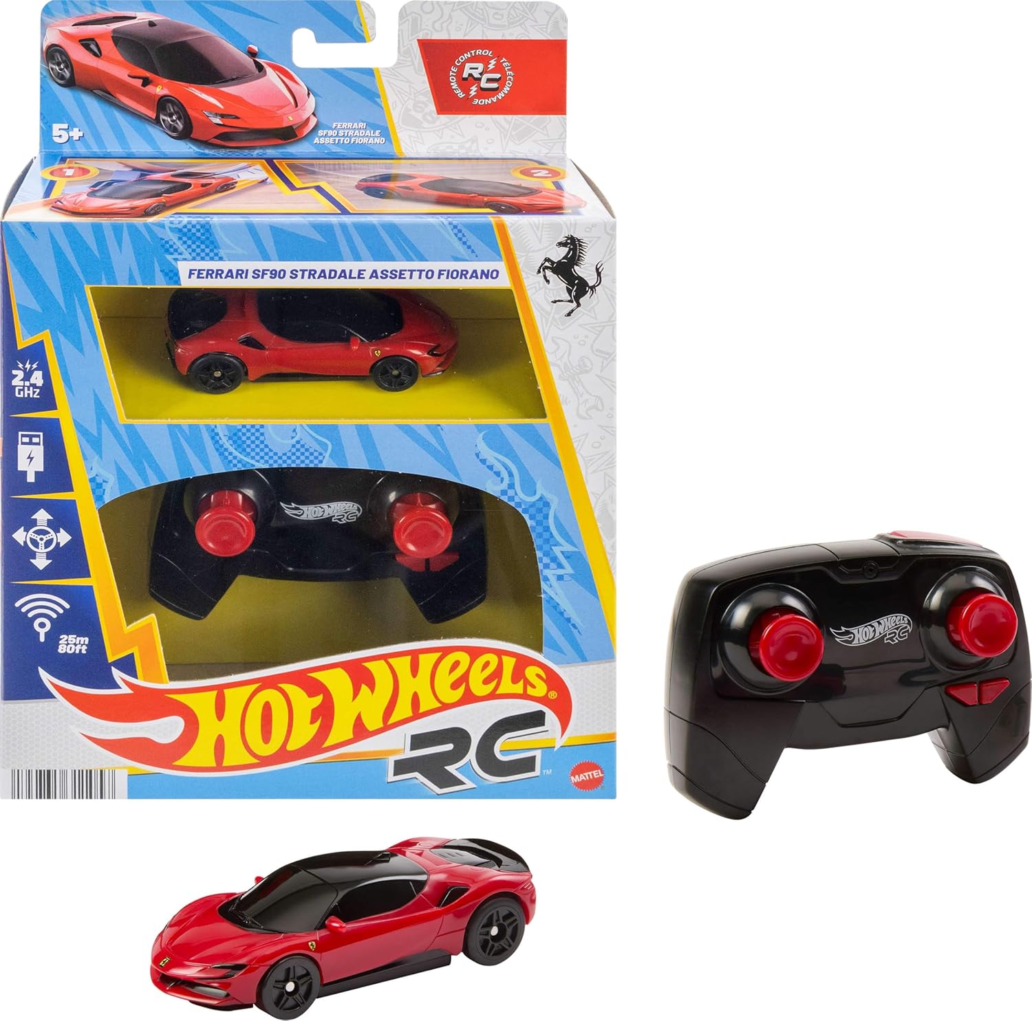 Hot Wheels RC 1:64 Ferrari Sf90 Stradale Assetto Fiorano Battery-Powered Remote-Control Car