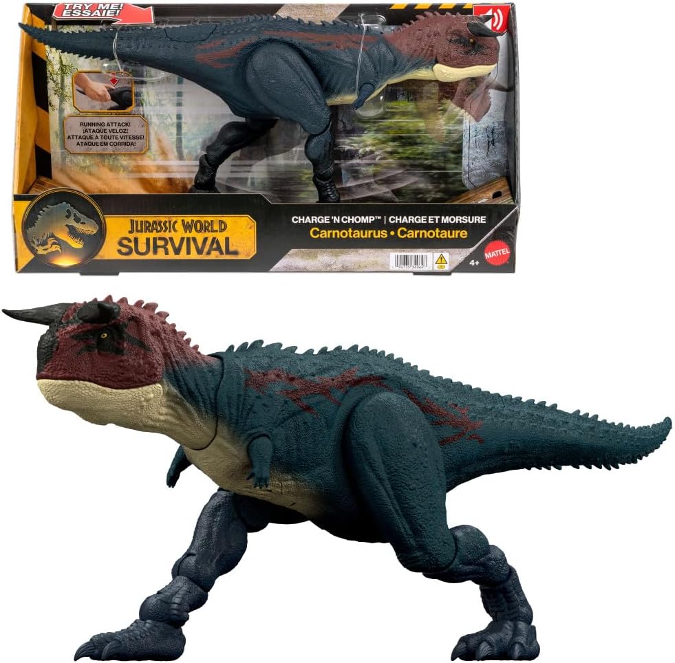 Jurassic World Charge N Chomp Carnotaurus Running Roaring Dinosaur Action Figure, Digital Play