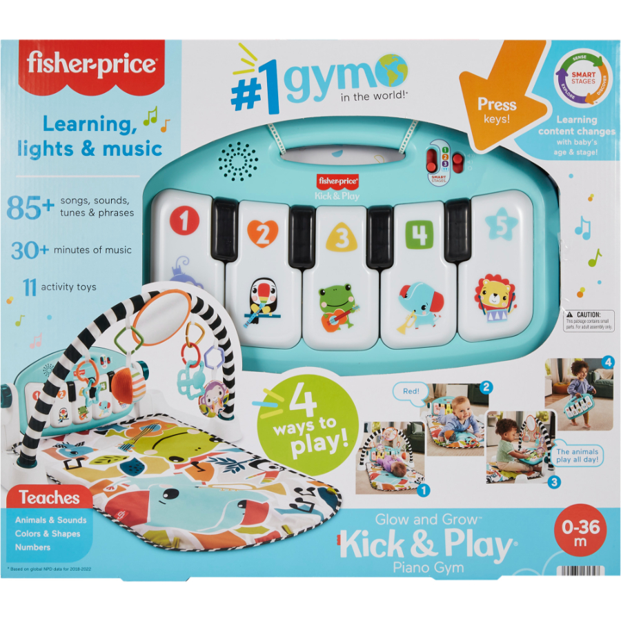 Fisher-Price Glow and Grow Kick & Play Piano Gym - Blue