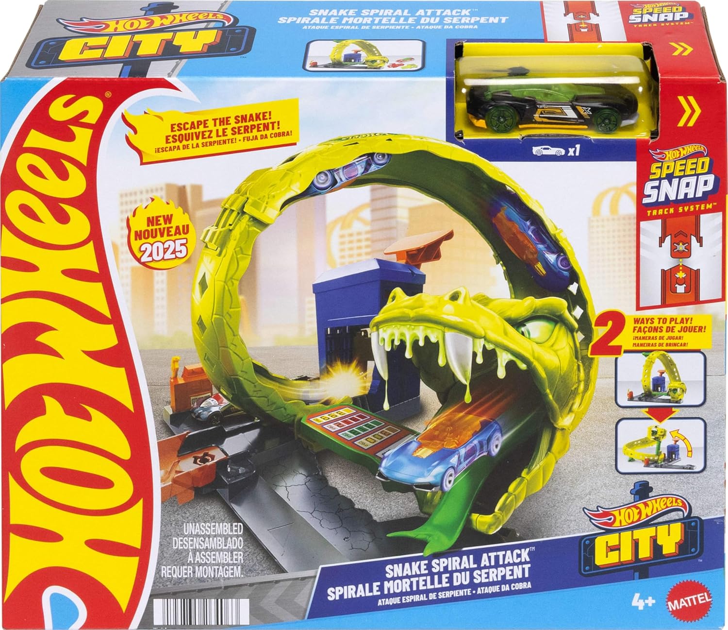 Hot Wheels Toy Car Track Set, Snake Gas Station Playset