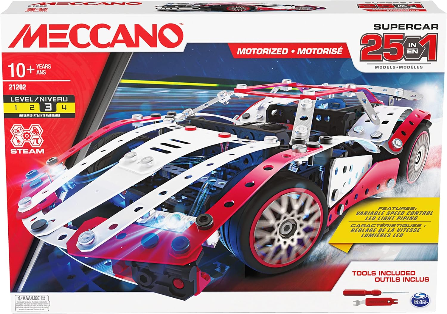 25-in-1 Motorized Supercar STEM Model Building Kit with 347 Parts