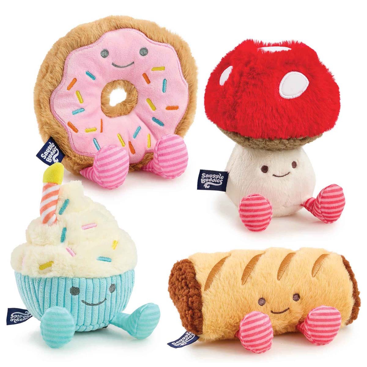 Snuggle Buddies Yummy Buddies Doughnut Mushroom Cupcake Sausage Roll Soft Toy Bundle