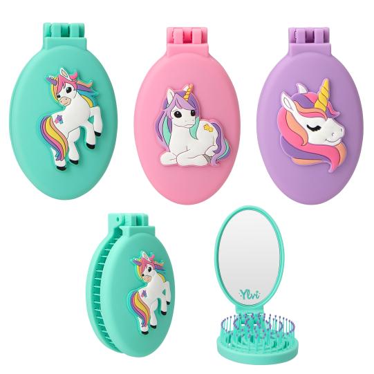 Ylvi Folding Hairbrush With Unicorn assorted