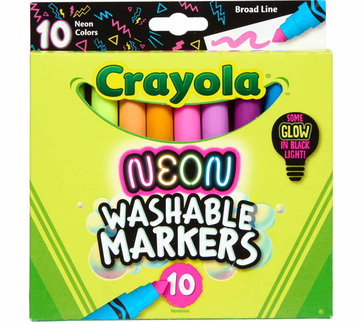 Neon Washable Markers, Broad Line, 10 Count