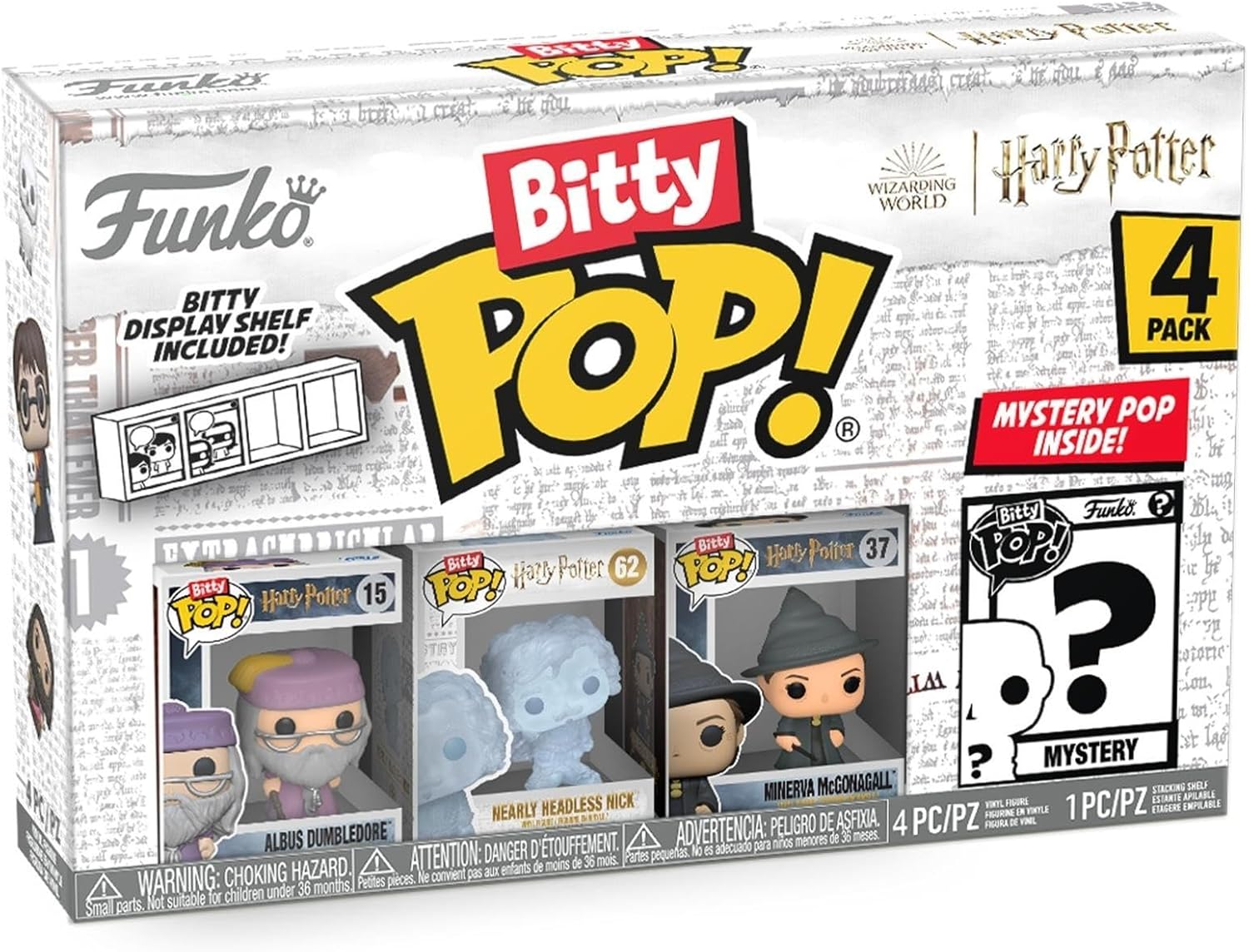 Funko Bitty POP! HP - Dumbledore, 4-Pack - Albus Dumbledore, Nearly Headless Nick, Minerva McGonagall and A Surprise Mystery Mini Figure