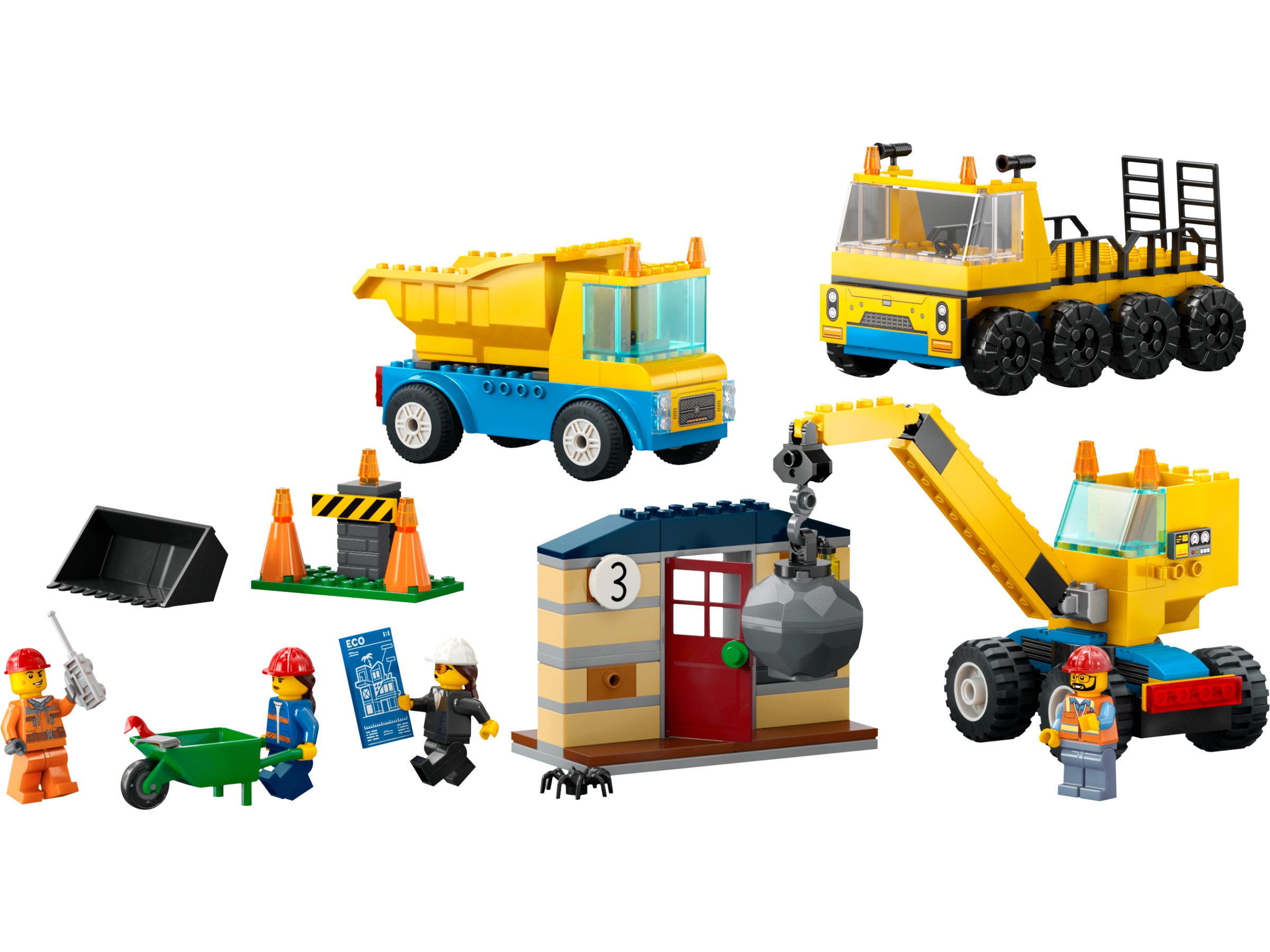 60391 Construction Trucks And Wrecking Ball Crane