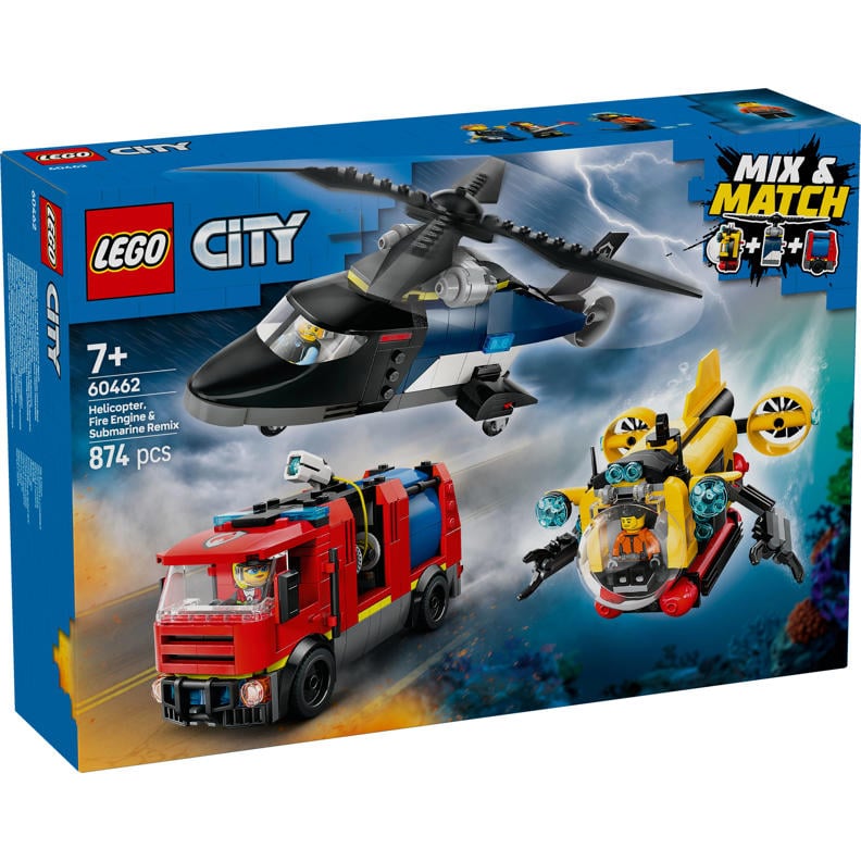 Konstruktor LEGO City Helicopter, Fire Truck & Submarine Remix 60462, 874 
parça, 7 yaşdan