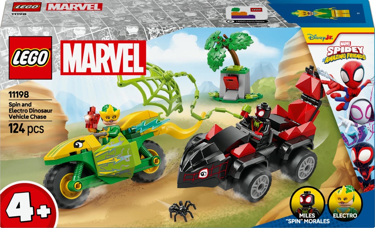 Konstruktor LEGO Marvel 11198 Spin and Electro Dinosaur Vehicle Chase, 124 
element