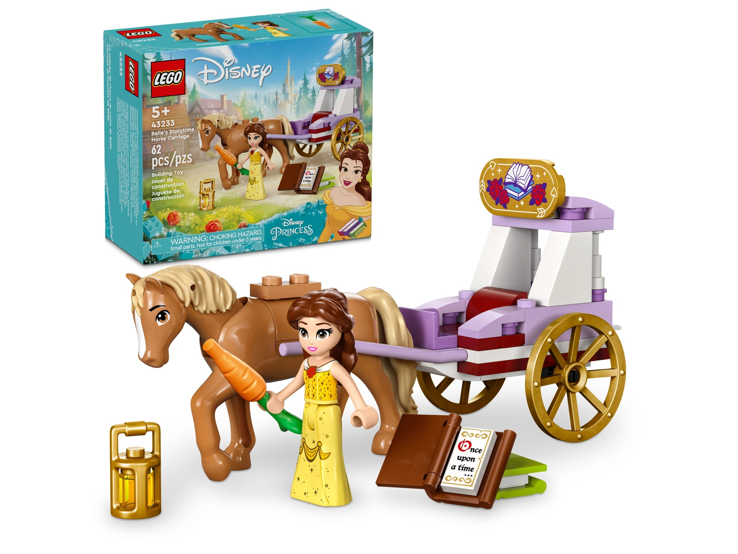 Konstruktor LEGO Disney Princess Belle's Storytime Horse Carriage 43233, 
62 parça, 5 yaşdan