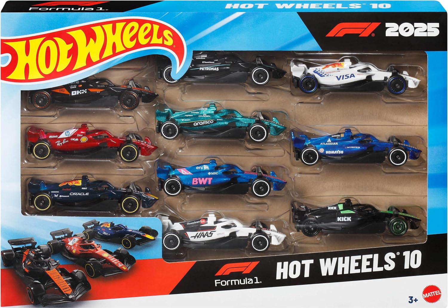 Hot Wheels Formula 1 10-Pack, Set Of 10 1:64 Scale Toy Cars With Each 2025 F1 Racing Team