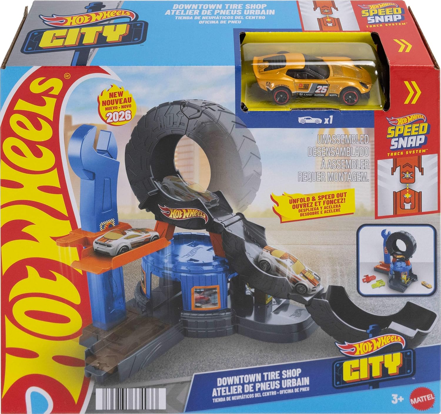 Hot Wheels City Downtown Tire Shop Playset & 1:64 Scale Toy Car